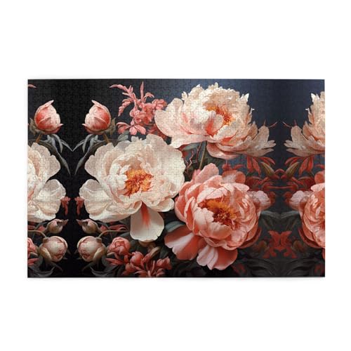 Puzzles1000 Teile WHJDPP Helles Weiß Pfingstrosen Muster Pädagogische Intellektuelle Holzpuzzles Lustige Puzzles Stressabbau Puzzles von WHJDPP