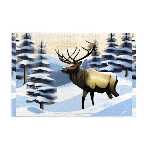 Puzzles1000 Teile WHJDPP Kiefernbäume und Elchmuster Pädagogische Intellektuelle Holzpuzzles, lustige Puzzles, Stressabbau-Puzzles von WHJDPP