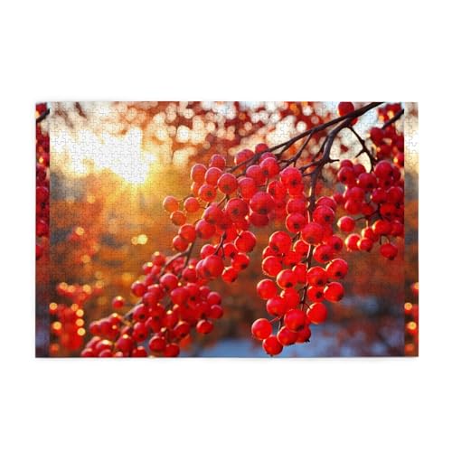 Puzzles1000 Teile WHJDPP Kleine Rote Beeren Muster Pädagogische Intellektuelle Holzpuzzles Lustige Puzzles Stressabbau Puzzles von WHJDPP