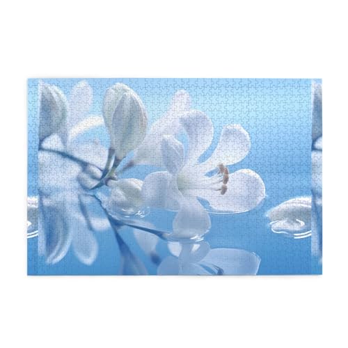 Puzzles1000 Teile WHJDPP Kleine Weiße Blumen in Blüte Muster Pädagogische Intellektuelle Holzpuzzles Lustige Puzzles Stressabbau Puzzles von WHJDPP