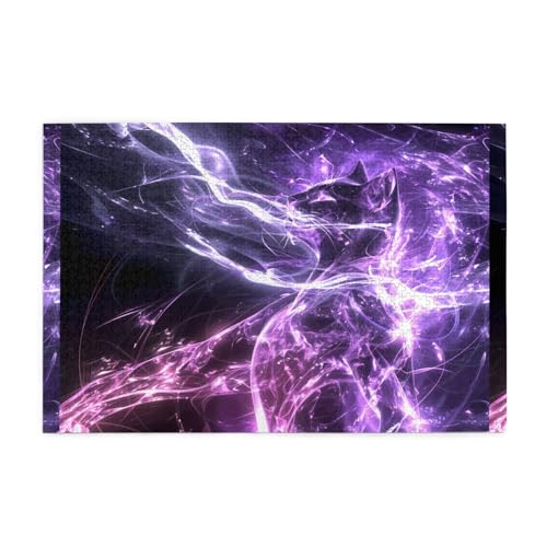 Puzzles1000 Teile WHJDPP Lila Ray Katze Muster Pädagogische Intellektuelle Holzpuzzles Lustige Puzzles Stressabbau Puzzles von WHJDPP