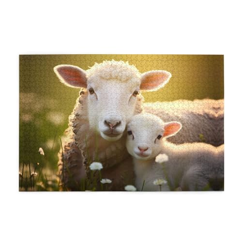 Puzzles1000 Teile WHJDPP Niedliches Schaf mit Muttermuster Pädagogische Intellektuelle Holzpuzzles Lustige Puzzles Stressabbau Puzzles von WHJDPP