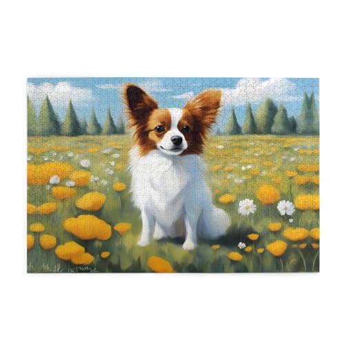 Puzzles1000 Teile WHJDPP Niedliches weißes Papillon-Muster Pädagogische Intellektuelle Holzpuzzles Lustige Puzzles Stressabbau Puzzles von WHJDPP