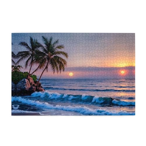 Puzzles1000 Teile WHJDPP Palme Wellen Muster Pädagogische Intellektuelle Holzpuzzles Lustige Puzzles Stressabbau Puzzles von WHJDPP