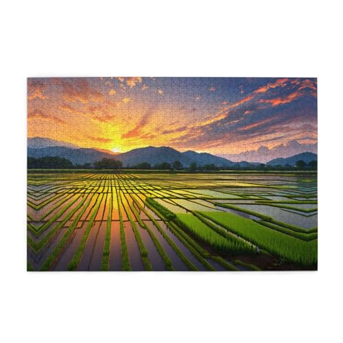 Puzzles1000 Teile WHJDPP Reisfeld-Sonnenmuster Pädagogische Intellektuelle Holzpuzzles, lustige Puzzles, Stressabbau-Puzzles von WHJDPP