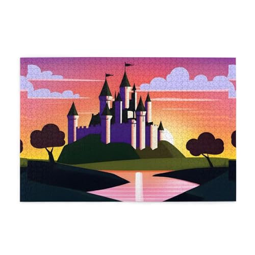Puzzles1000 Teile WHJDPP Schloss unter dem Sonnenuntergang Muster Pädagogische Intellektuelle Holzpuzzles, lustige Puzzles, Stressabbau-Puzzles von WHJDPP