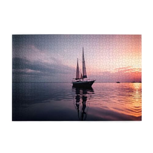 Puzzles1000 Teile WHJDPP Segelboot bei Sonnenuntergang Muster Pädagogische Intellektuelle Holzpuzzles Lustige Puzzles Stressabbau Puzzles von WHJDPP