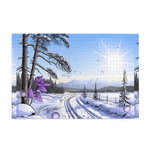Puzzles1000 Teile WHJDPP Snowy Road Pattern Pädagogische Intellektuelle Holzpuzzles Lustige Puzzles Stressabbau Puzzles von WHJDPP