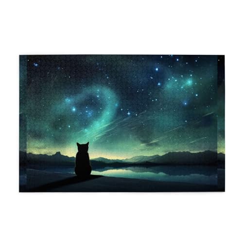 Puzzles1000 Teile WHJDPP Stargazing Katze Muster Pädagogische Intellektuelle Holzpuzzles Lustige Puzzles Stressabbau Puzzles von WHJDPP