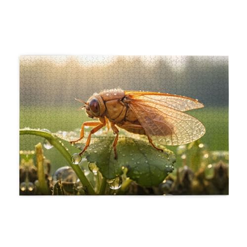 Puzzles1000 Teile WHJDPP Tautropfen Zikaden Muster Pädagogische Intellektuelle Holzpuzzles Lustige Puzzles Stressabbau Puzzles von WHJDPP