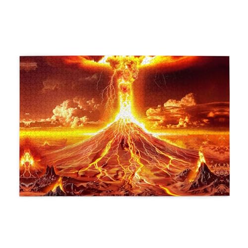 Puzzles1000 Teile WHJDPP Vulkanausbruch Muster Pädagogische Intellektuelle Holzpuzzles Lustige Puzzles Stressabbau Puzzles von WHJDPP