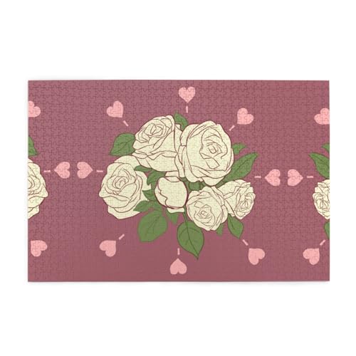 Puzzles1000 Teile WHJDPP Weiße Rose der Liebe Muster Pädagogische Intellektuelle Holzpuzzles Lustige Puzzles Stressabbau Puzzles von WHJDPP