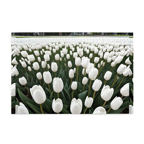Puzzles1000 Teile WHJDPP Weiße Tulpen Blumen Muster Pädagogische Intellektuelle Holzpuzzles Lustige Puzzles Stressabbau Puzzles von WHJDPP