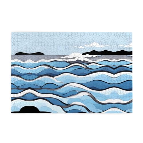Puzzles1000 Teile WHJDPP Wellen Lappen auf den Felsen Muster Pädagogische Intellektuelle Holzpuzzles Lustige Puzzles Stressabbau Puzzles von WHJDPP