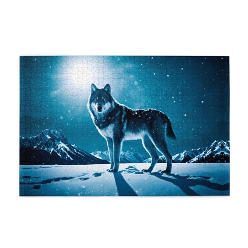 Puzzles1000 Teile WHJDPP Wolf auf verschneiten Bergen Muster Pädagogische Intellektuelle Holzpuzzles Lustige Puzzles Stressabbau Puzzles von WHJDPP