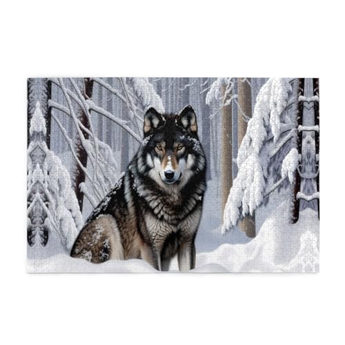 Puzzles1000 Teile WHJDPP Wolf im Schnee Muster Pädagogische Intellektuelle Holzpuzzles Lustige Puzzles Stressabbau Puzzles von WHJDPP
