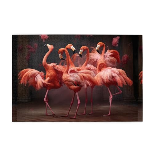 Puzzles1000 Teile WHJDPP Wunderschönes Flamingo-Tanzmuster pädagogische intellektuelle Holzpuzzles, lustige Puzzles, Stressabbau-Puzzles von WHJDPP