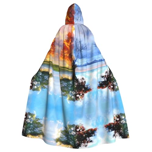 WHJDPP Four Season Tree of Life Picture Halloween Adult Hooded Cape Cloak - Super Large Hooded Cloak No Zipper von WHJDPP