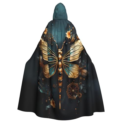 WHJDPP Goldfarbener zarter Libellen-Blumendruck, Halloween, Erwachsenen-Kapuzenumhang für Kostümpartys und Themenveranstaltungen WHJDPP Goldfarbener zarter Libellen-Blumendruck, Halloween, Erwachsenen-Kapuzenumhang für Kostümpartys und Themenveranstaltungen von WHJDPP