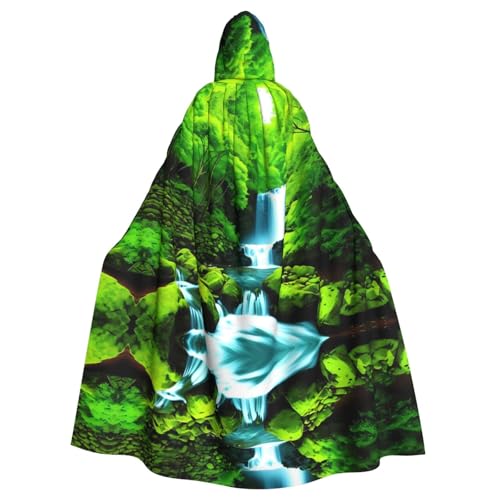 WHJDPP Green Trees Kapuzenumhang mit kleinem Wasserfall-Muster für Halloween, Rollenspiel-Kostüme und mehr von WHJDPP