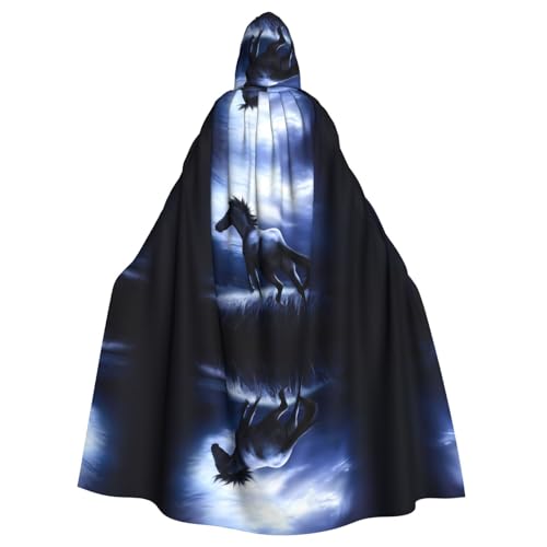 WHJDPP Kapuzenumhang mit blauem Pferd, Halloween, für Erwachsene, super großer Kapuzenumhang ohne Reißverschluss WHJDPP Kapuzenumhang mit blauem Pferd, Halloween, für Erwachsene, super großer Kapuzenumhang ohne Reißverschluss von WHJDPP