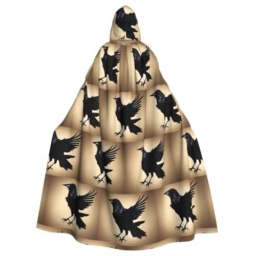 WHJDPP Schwarzer Krähenvögel-Aufdruck, Halloween-Umhang mit Kapuze für Erwachsene, für Kostümpartys und Themenveranstaltungen WHJDPP Schwarzer Krähenvögel-Aufdruck, Halloween-Umhang mit Kapuze für Erwachsene, für Kostümpartys und Themenveranstaltungen von WHJDPP