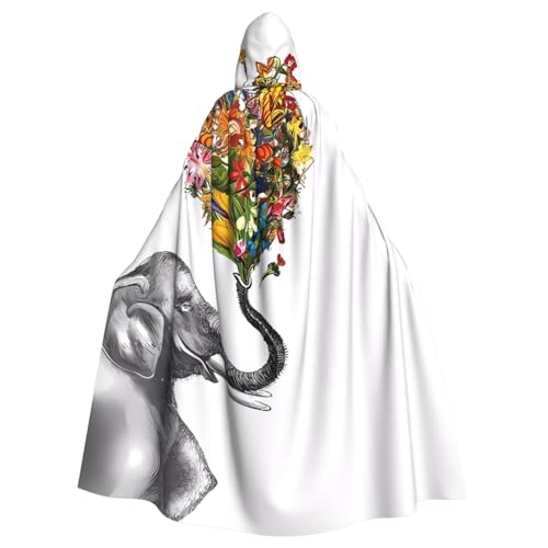 WHJDPP Umhang mit Elefant mit herzförmigem Blumenbild, Halloween, Erwachsenen-Kapuzenumhang – super großer Kapuzenumhang ohne Reißverschluss von WHJDPP
