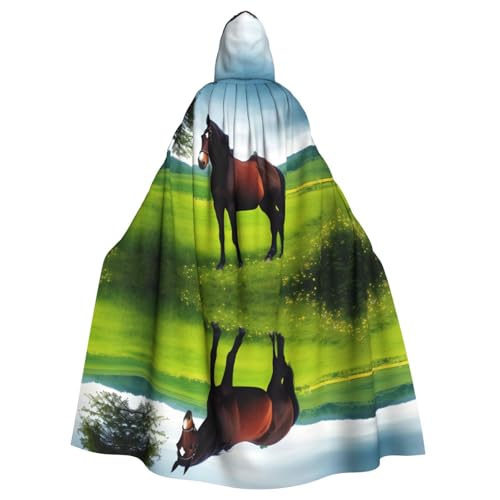 WHJDPP Umhang mit Kapuze und Pferd in der Natur für Halloween, Rollenspiel-Kostüme und mehr von WHJDPP