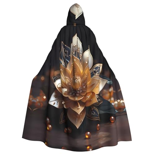 WHJDPP Weißer zarter Lotusblumen-Aufdruck, Halloween-Umhang mit Kapuze für Erwachsene, für Kostümpartys und Themenveranstaltungen WHJDPP Weißer zarter Lotusblumen-Aufdruck, Halloween-Umhang mit Kapuze für Erwachsene, für Kostümpartys und Themenveranstaltungen von WHJDPP