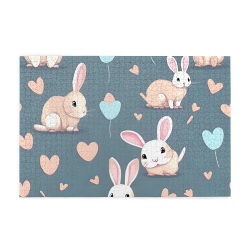 Jigsaw Puzzles1000 Teile Whjshop Cartoon Cute Bunny Prints Educational Intellectual Wooden Puzzles, Fun Puzzles, Stress Relieving Puzzles von WHJSHOP