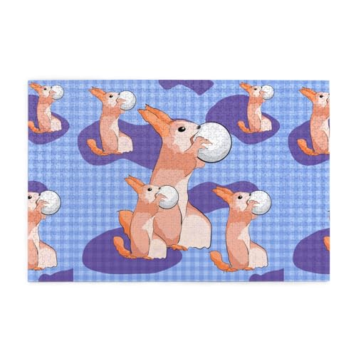 Puzzles1000 Teile Whjshop Hase hält den Ball Druck Qualität Holzpuzzle für Erwachsene und Kinder, lustige Puzzles, Stressabbau Puzzles von WHJSHOP