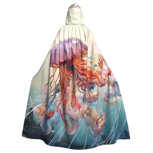 WHJSHOP Aquarell-Umhang mit 3D-Quallenmuster, Erwachsenen-Kapuzenumhang für Halloween, Rollenspiele und Kostümpartys von WHJSHOP