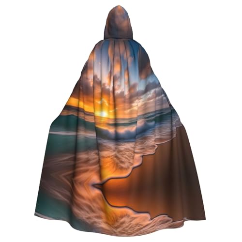 WHJSHOP Beach Maui Hawaii Sonnenuntergang Meer Wellen Wolken Bild Erwachsene Kapuzenumhang Umhang Umhang für Halloween, Rollenspiele Kostüme und Themenpartys von WHJSHOP