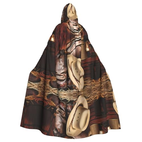WHJSHOP Cowboy-Umhang mit schwarzem Hut, Westernstiefel, Bild, Halloween, Erwachsene, Kapuzenumhang für Rollenspiele, Bühnenkostüme, Partys, pflegeleicht von WHJSHOP