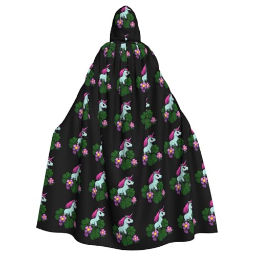 WHJSHOP Einhorn-Kleeblatt-Aufdruck, Erwachsenen-Umhang mit Kapuze, Umhang für Halloween, Rollenspiele und Kostümpartys von WHJSHOP