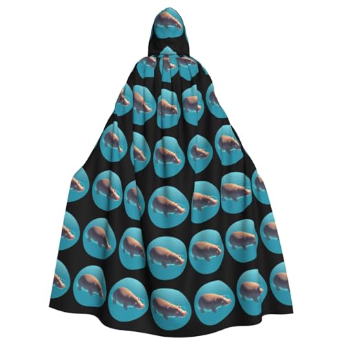WHJSHOP Fettes Nilpferd, schwimmend im Wasser, Bild für Erwachsene, Kapuzenumhang für Halloween, Rollenspiel-Kostüme und Themenpartys von WHJSHOP