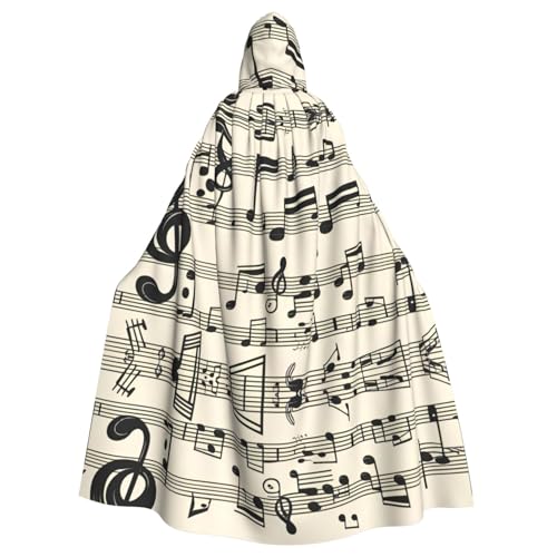 WHJSHOP Halloween Erwachsene Kapuzenumhang für Partys und Kostüme – Pflegeleicht Vintage Musiknote Kunst gedruckt von WHJSHOP