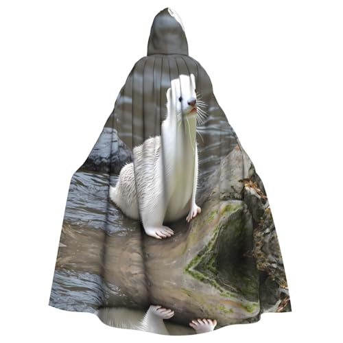 WHJSHOP Halloween Erwachsene Kapuzenumhang für Partys und Kostüme – Pflegeleichte weiße Otter-Drucke von WHJSHOP