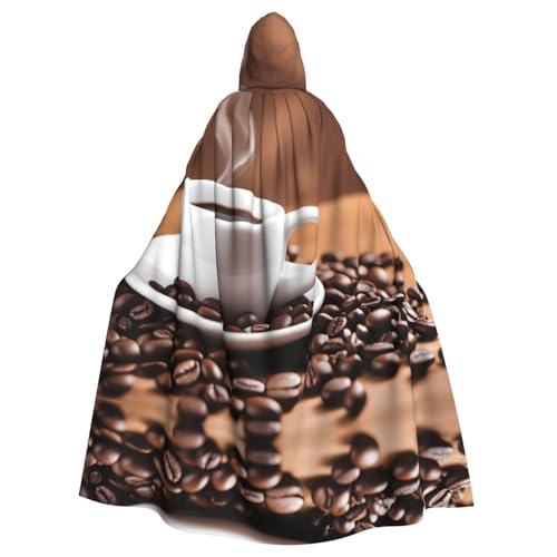 WHJSHOP Halloween Kapuzenumhang für Erwachsene für Partys und Kostüme – pflegeleichte Kaffeetasse und Kaffeebohnen-Drucke von WHJSHOP