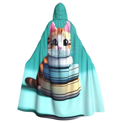 WHJSHOP Halloween-Umhang mit Kapuze für Erwachsene für Partys und Kostüme, pflegeleicht, niedlich, stapelbare Katzen-Drucke von WHJSHOP
