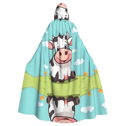 WHJSHOP Halloween-Umhang mit Kapuze für Erwachsene für Partys und Kostüme, pflegeleicht, niedlicher Cartoon-Kuh-Druck von WHJSHOP