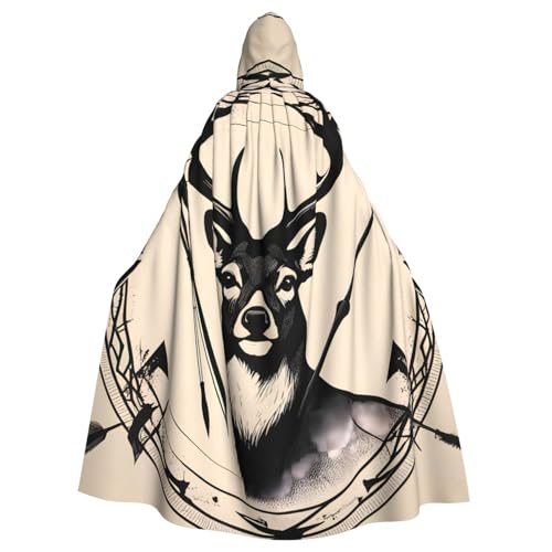 WHJSHOP Jagdpfeil-Dreiecke, Hirsch-Aufdruck, Erwachsenen-Umhang mit Kapuze, Umhang für Halloween, Rollenspiele und Kostümpartys von WHJSHOP