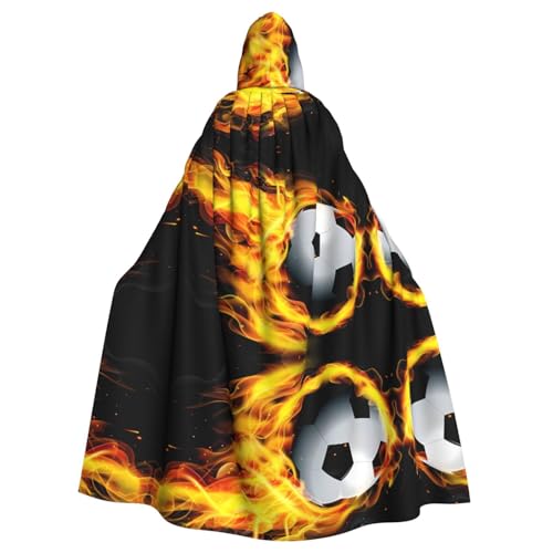 WHJSHOP Kapuzenumhang mit Fußball-Flammenbild, Halloween, Erwachsene, für Rollenspiele, Bühnenkostüme, Partys, pflegeleicht von WHJSHOP