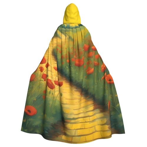 WHJSHOP Mohnblumenfeld, gelbes Ziegelstein-Straßenmuster, Erwachsenen-Umhang mit Kapuze, Umhang für Halloween, Rollenspiele und Kostümpartys von WHJSHOP