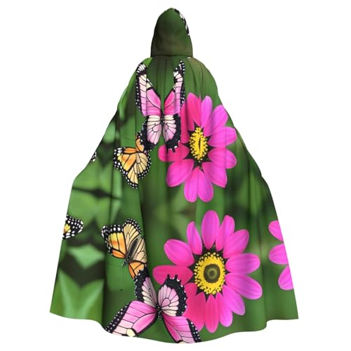 WHJSHOP Rosa Blumen- und Schmetterlings-Aufdruck, Erwachsenen-Umhang mit Kapuze, Umhang für Halloween, Rollenspiele und Kostümpartys WHJSHOP Rosa Blumen- und Schmetterlings-Aufdruck, Erwachsenen-Umhang mit Kapuze, Umhang für Halloween, Rollenspiele und Kostümpartys von WHJSHOP