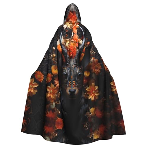 WHJSHOP Schwarzer Antilope mit Blumendruck, Kapuzenumhang für Erwachsene, für Halloween, Rollenspiele und Kostümpartys von WHJSHOP
