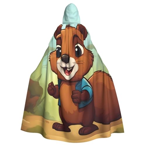 WHJSHOP Süßer Biber-Druck Erwachsenen-Umhang mit Kapuze für Halloween, Rollenspiele und Kostümpartys von WHJSHOP