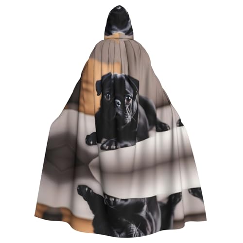 WHJSHOP Süßer schwarzer Mops-Umhang mit Kapuze, für Erwachsene, für Halloween, Rollenspiel-Kostüme und Themenpartys von WHJSHOP