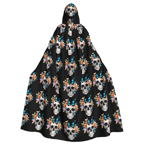 WHJSHOP Umhang mit Kapuze, Motiv: Schmetterlinge, Blumen und Totenköpfe, für Erwachsene, für Halloween, Rollenspiele und Themenpartys von WHJSHOP