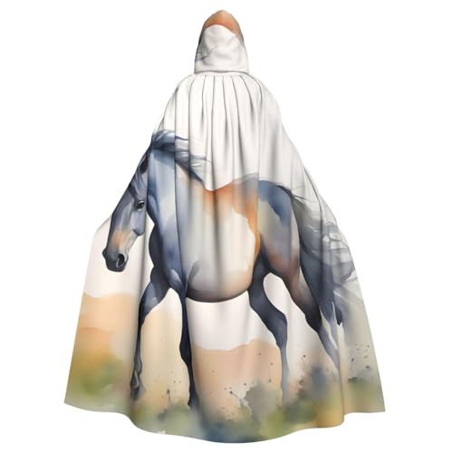 WHJSHOP Umhang mit Kapuze für Erwachsene, Aquarell-Pferde-Bild, für Halloween, Rollenspiel-Kostüme und Themenpartys von WHJSHOP